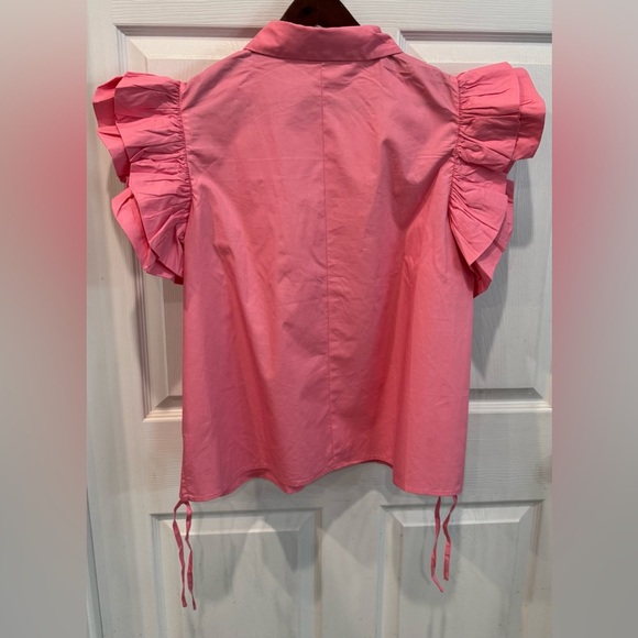 Bucket List women’s Size 1X Pink Ruffle Blouse Button Down NWOT - Picture 2 of 7